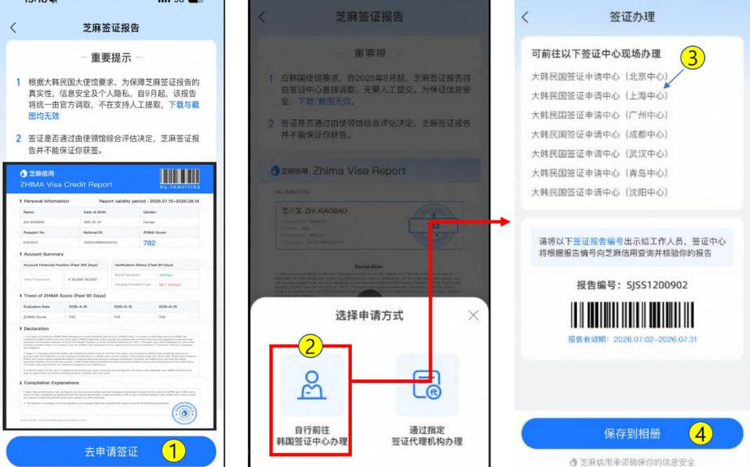 韩国观光（C39）签证芝麻信用报告